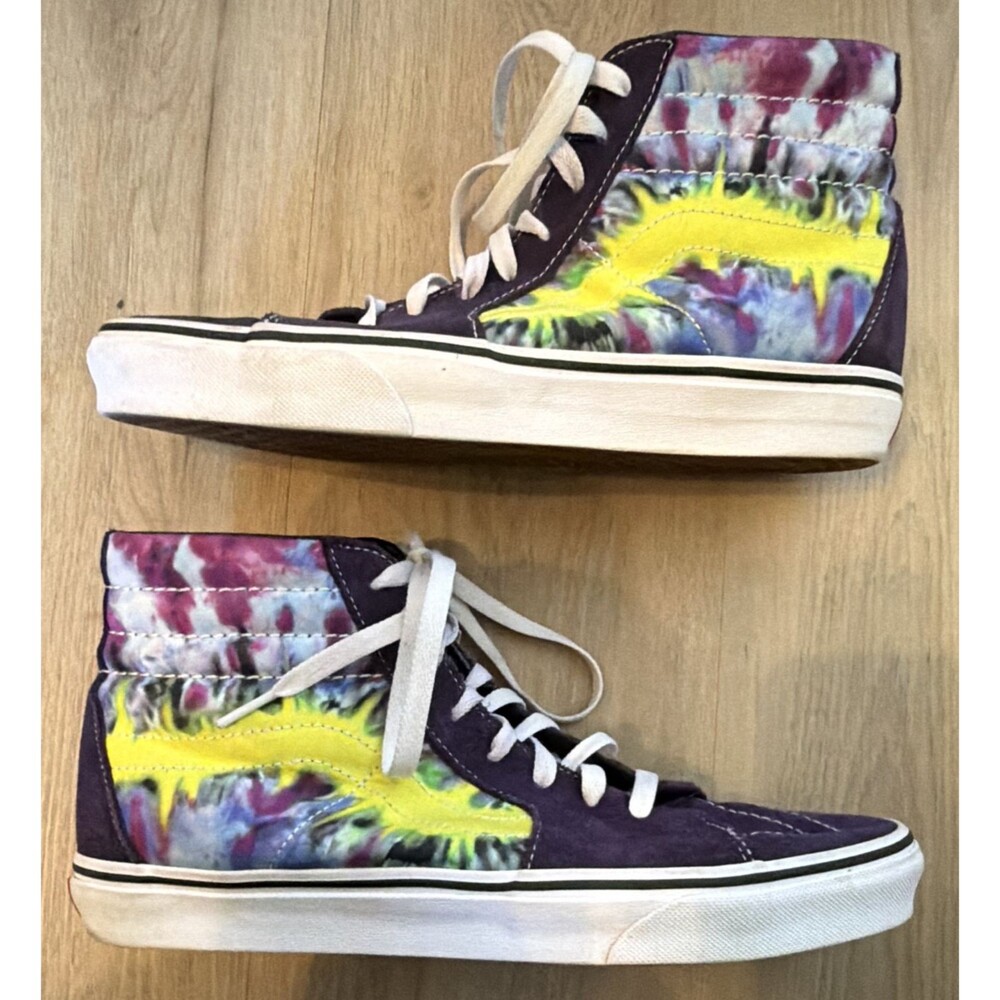 VANS Sk8-Hi High Top Tie Dye Lace Up Sneaker Purple Yellow Men’s Skate